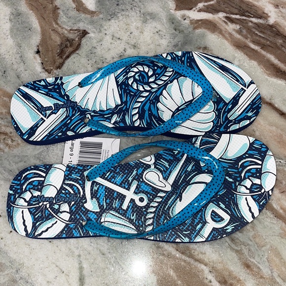 NWT Vera Bradley Flip Flops - Shore Enough - Women's Large Sz 9/10 Shells Beach - Picture 4 of 13
